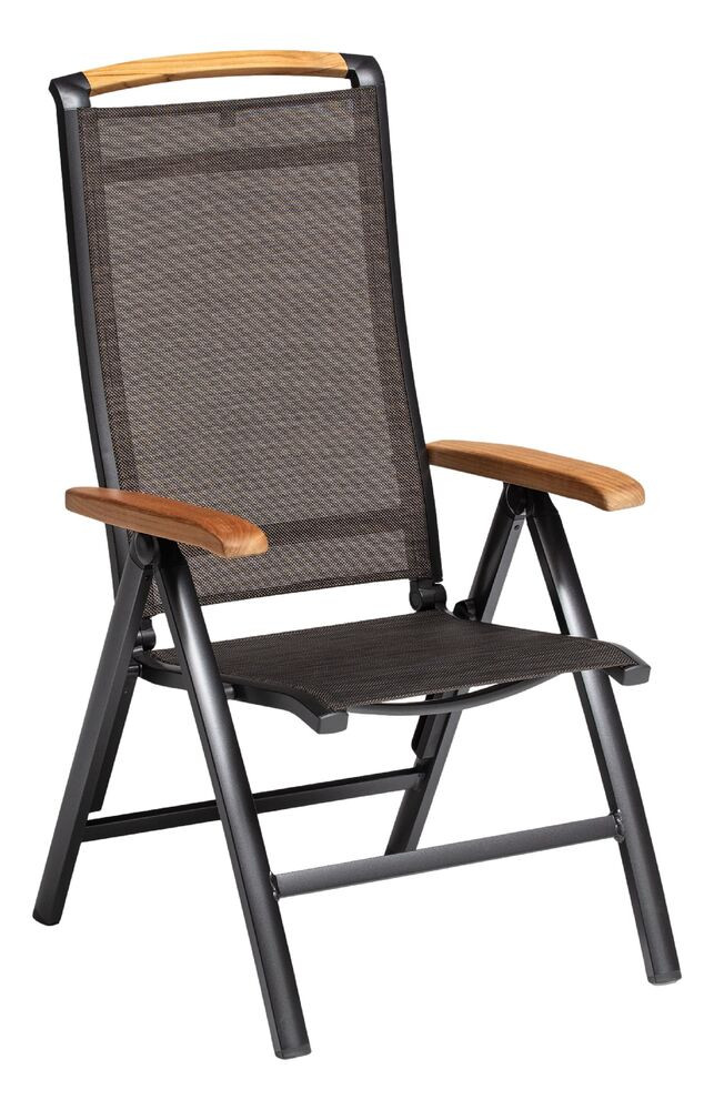 KETTLER MEMPHIS TEAK alumínium dönthető kerti szék teakfa karfával – antracit / bronz (RP)