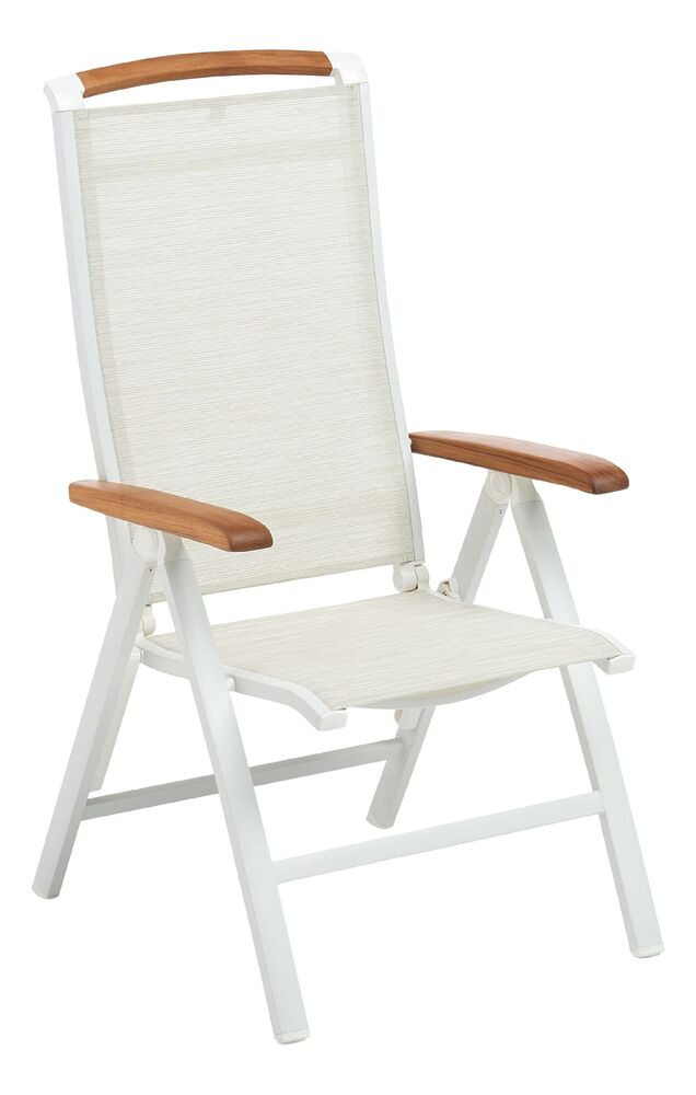 KETTLER MEMPHIS TEAK alumínium dönthető kerti szék teakfa karfával – fehér / bézs (RP)