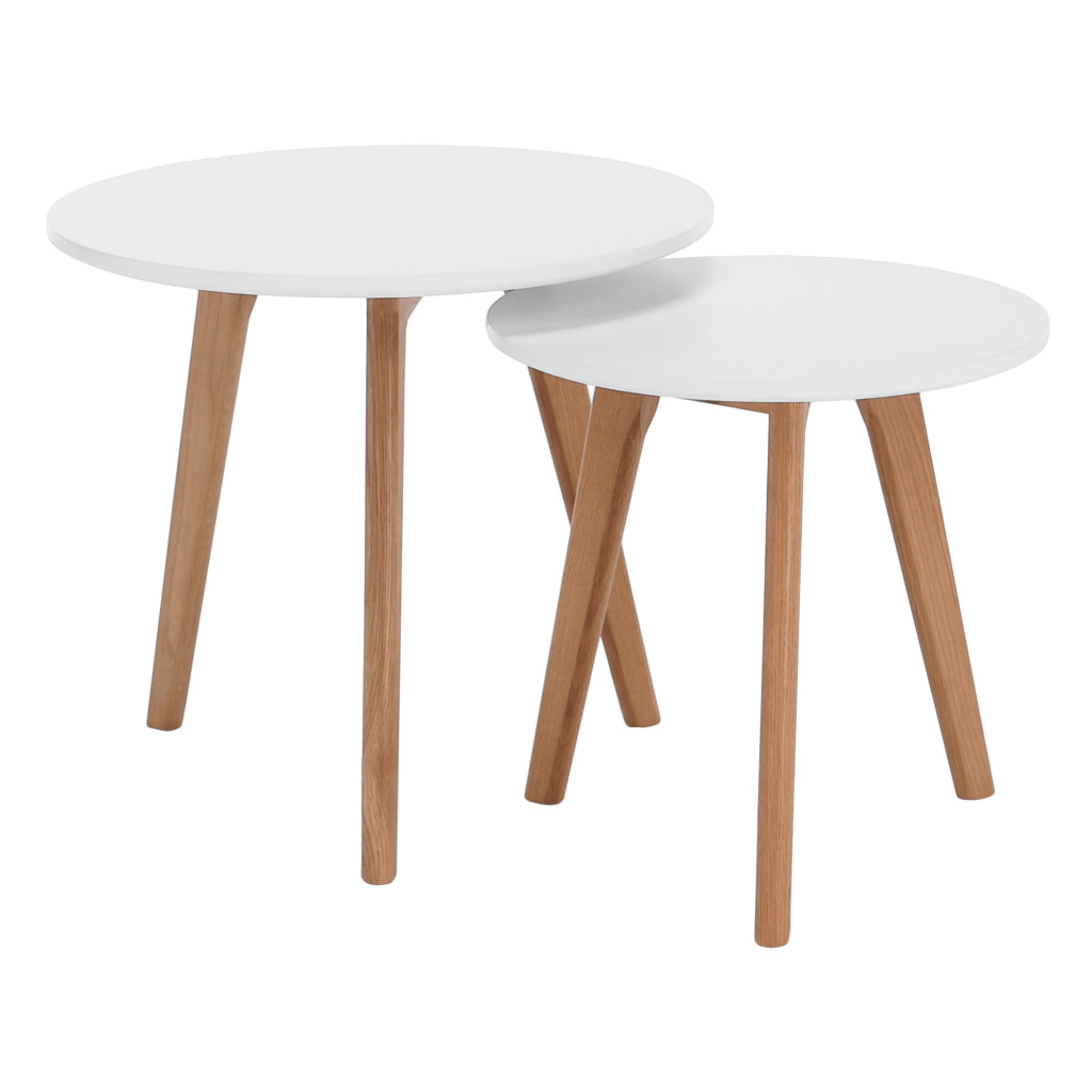 2 dohányzóasztal szett, fém, fehér/bükk, MALTO NEW (RP)