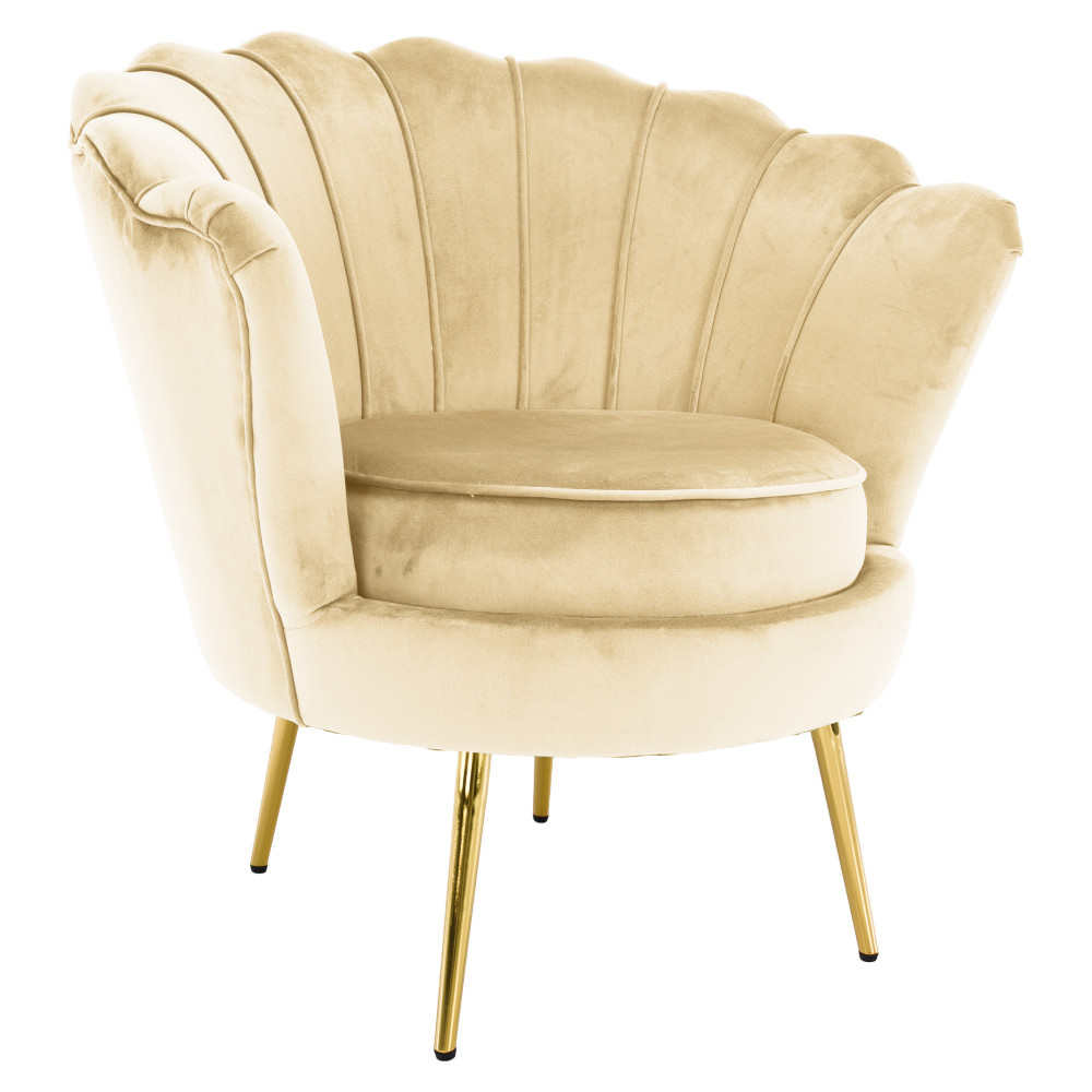 Art-deco stílusú fotel, bézs Velvet szövet/gold arany króm, NOBLEO (RP)