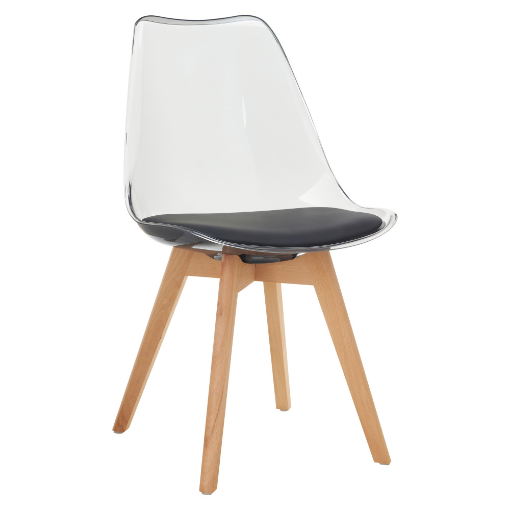 Szék, átlátszó fekete, akril/ekobőr/bükk, BALI 3 NEW (RP)