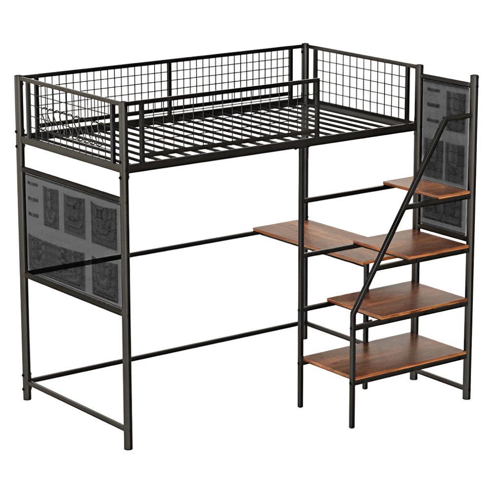 Megemelt ágy leesésgátlóval, 90x200, fekete, NIVEN (RP)