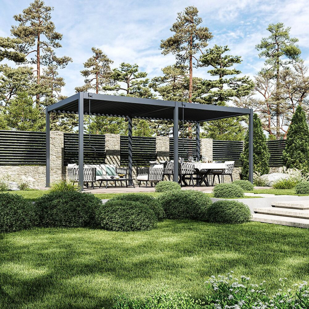 Rojaplast ECO 6×3 m bioklimatikus pergola – szabadon álló acél pergola, antracit (RP)