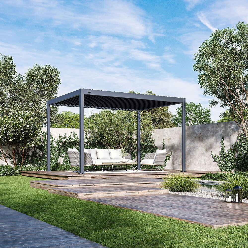 Rojaplast ECO 4×3 m bioklimatikus pergola – szabadon álló acél pergola, antracit (RP)