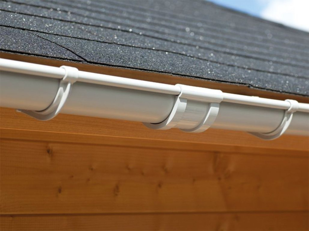 Ereszcsatorna-készlet, PVC esőcsatorna lapos-/ferdetetőkre - kertiház/szaunaház K SET 330 cm tetőszélességig (RP)