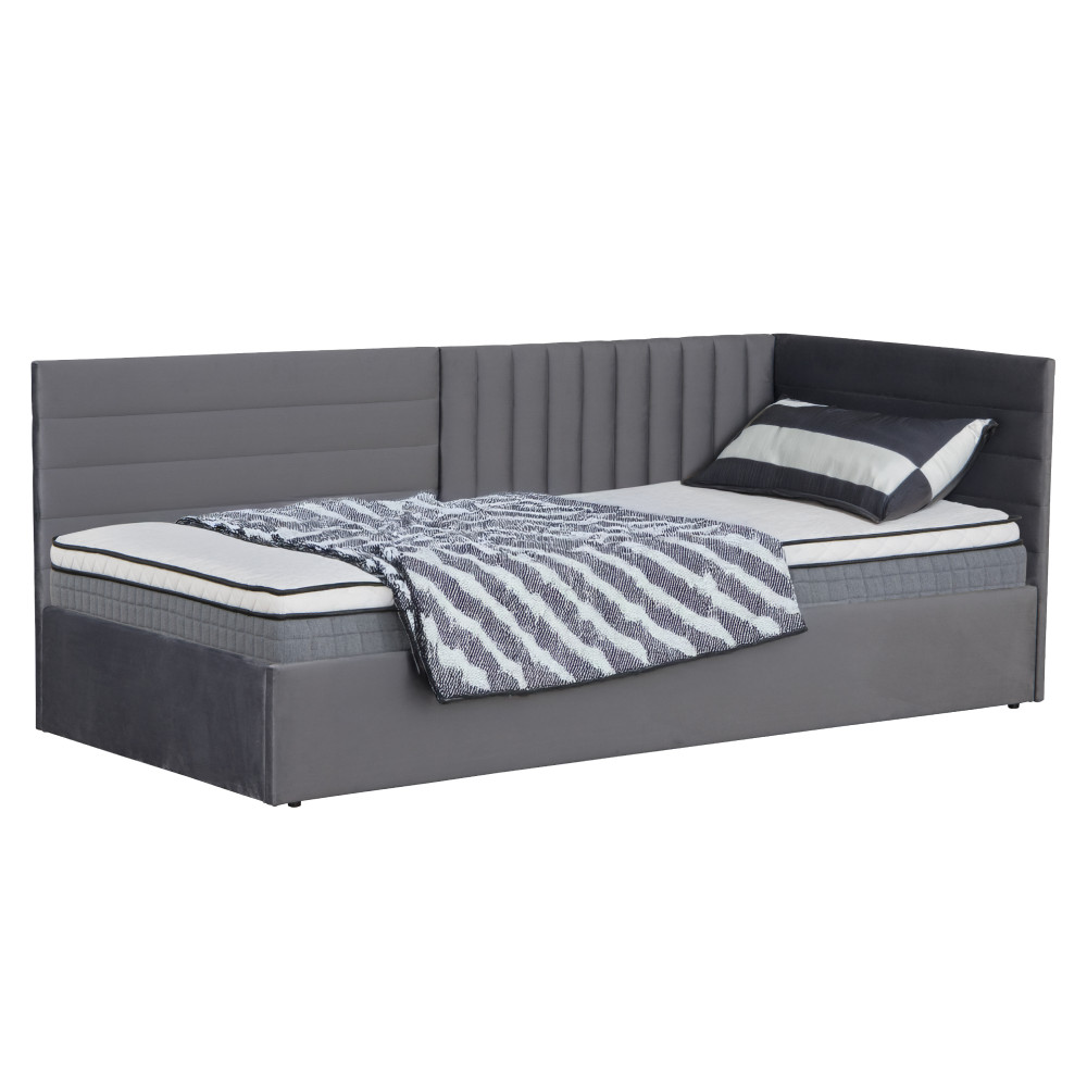 Ágy ágyráccsal, 90x200, szürke Velvet szövet, MEVIA (RP)