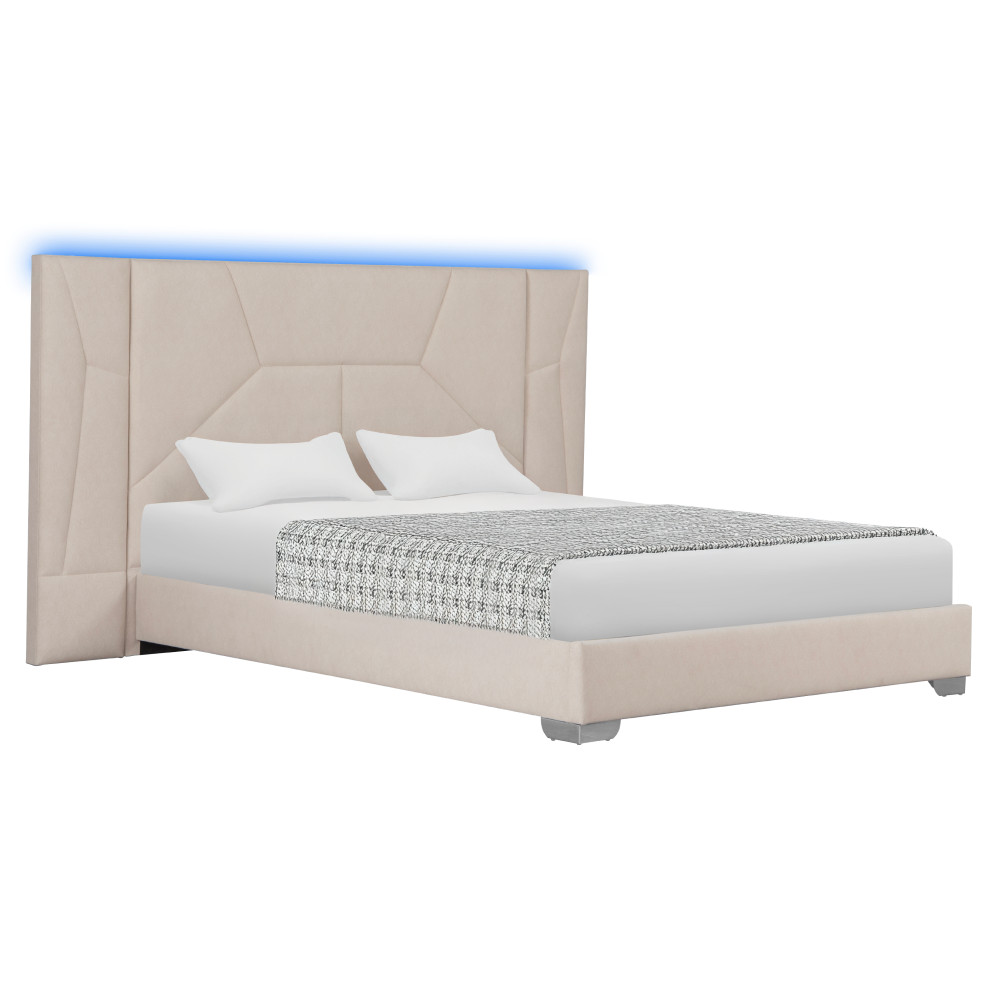 Ágy ágyráccsal és LED világítással, 160x200, bézs Velvet szövet, ALTESA (RP)