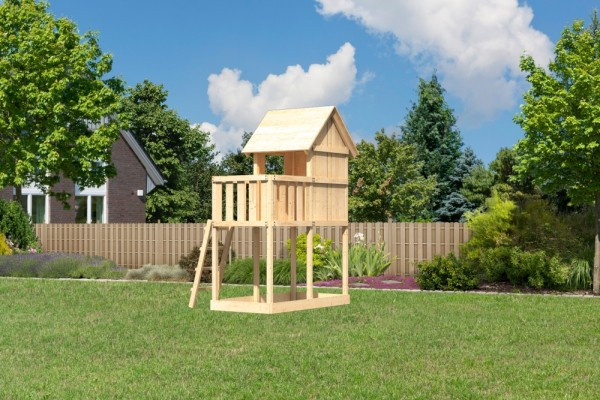 Karibu Frieda cölöpös fa játszóház létrával, kültéri kerti játszóház, Natúr színben (RP)