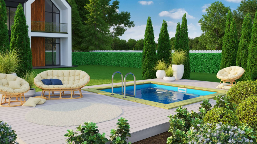 Karibu „Téglalap alakú medence 1” fából (nyomáskezelt) 3,1x2,8 m (RP)