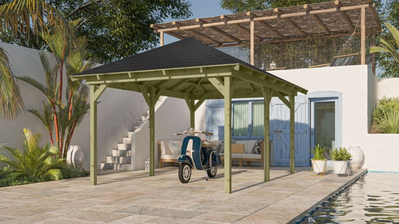 Karibu Perida fa kerti pavilon, fekete zsindelytetővel, 289 cm x 429 cm (RP)