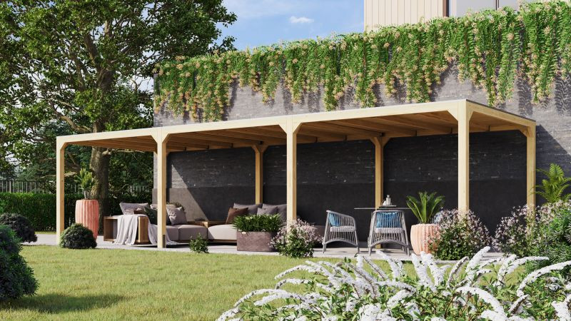 Karibu Kocka 4. Fa kerti pavilon / modern kerti pavilon - 2 hosszabbítással, 934 cm x 320 cm (RP)