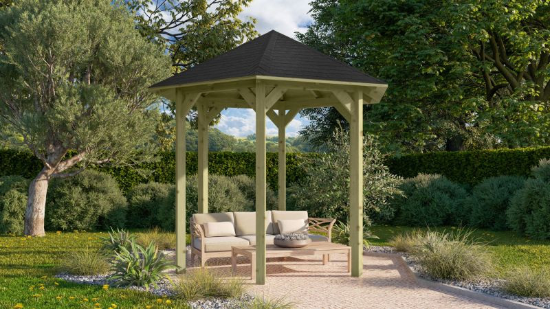 Karibu Lisszabon fa kerti pavilon, fekete zsindelytetővel,  235 × 208 cm (RP)