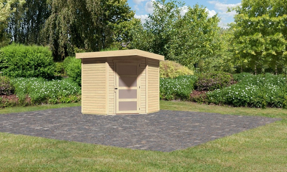 Karibu Schwandorf 3. Natúr fa 5 oldalas kerti tároló, fészer tetővel, 213 cm x 217 cm (RP)