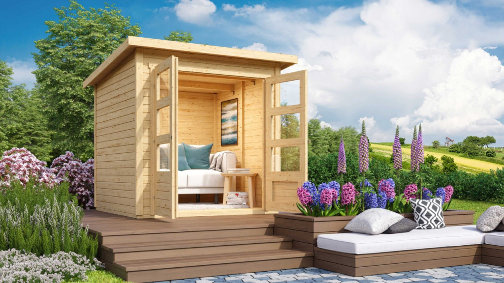 Karibu Stockach 2. kerti ház, kerti tároló, natúr fából 186 cm x 186 cm (RP)