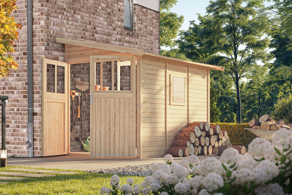 Karibu Wandlitz 3. fa kerti tároló, fészer, modern tetővel,  natúr fából 181 cm x 268 cm (RP)