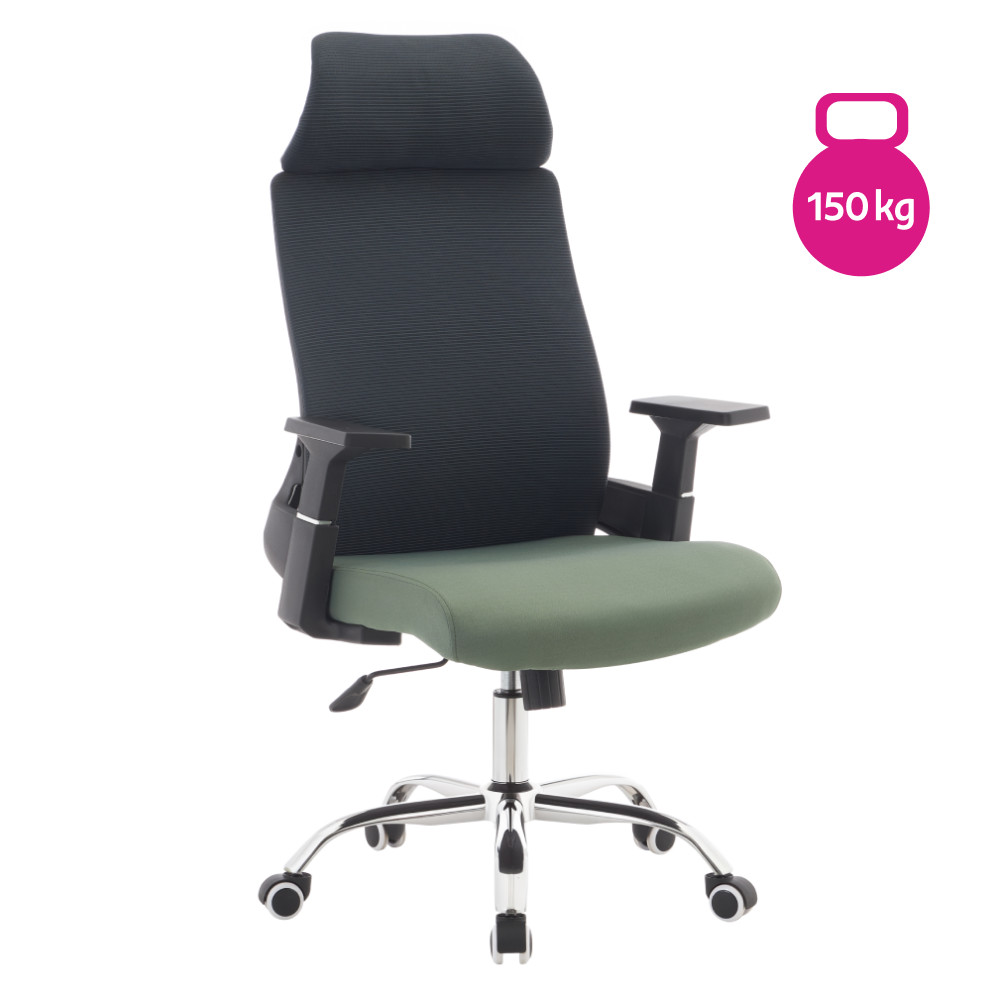 Irodai szék, sötétszürke/zöld/króm, teherbírás 150 kg, HOLGER (RP)