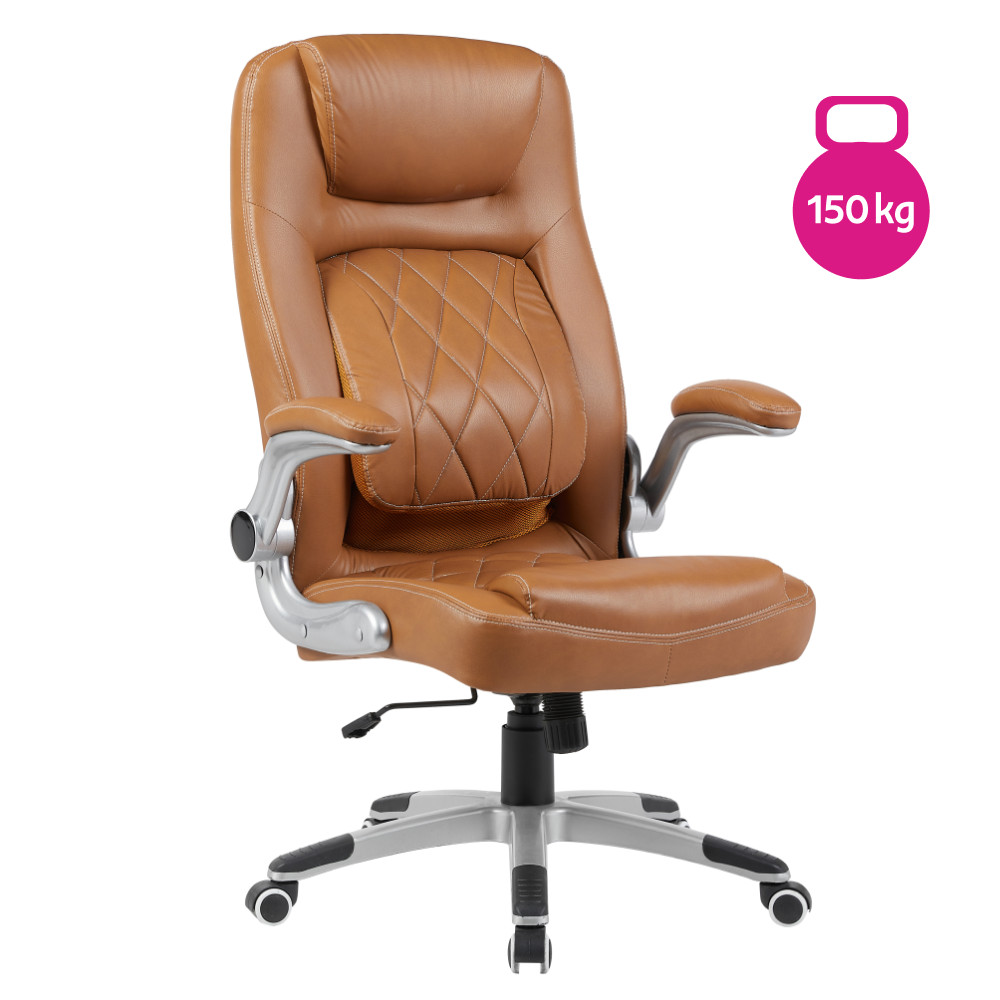 Irodai szék, barna ekobőr/ezüst, teherbírás 150 kg, GREKO (RP)