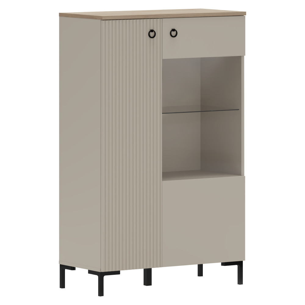 Alacsony vitrin, szürkésbarna Taupe/silverjack tölgy, DOMCA 1D1W/140 (RP)