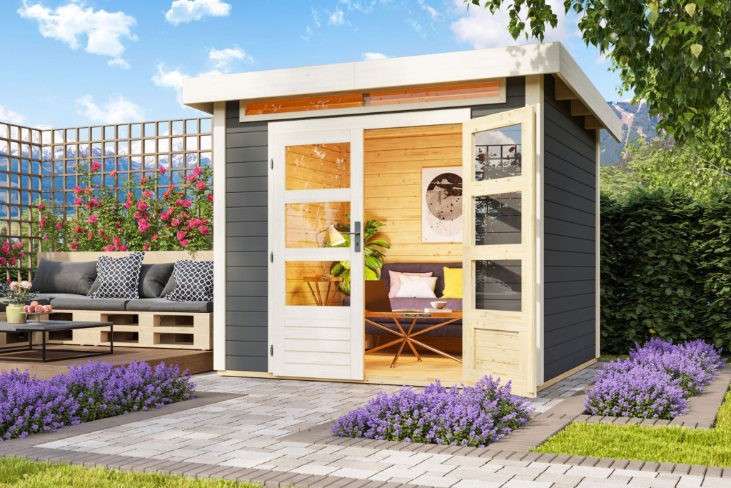 Karibu Kandern 3. Kerti ház, terra szürke színű fából 244 cm x 244 cm (RP)