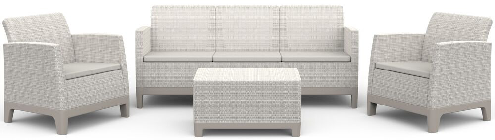 Keter SCANDI FORMA 3 személyes kerti bútor szett – 5 fős, sofa + 2 fotel + tárolós asztal, Pebble grey / Soft beige (RP)
