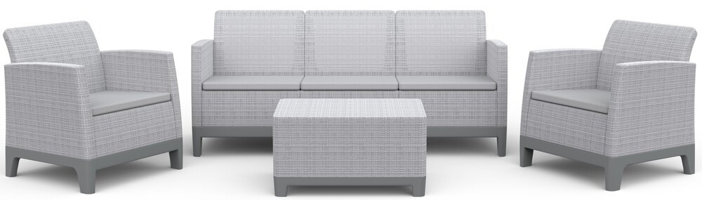 Keter SCANDI FORMA 3 személyes kerti bútor szett – 5 fős, sofa + 2 fotel + tárolós asztal, Ash grey / Storm grey (RP)