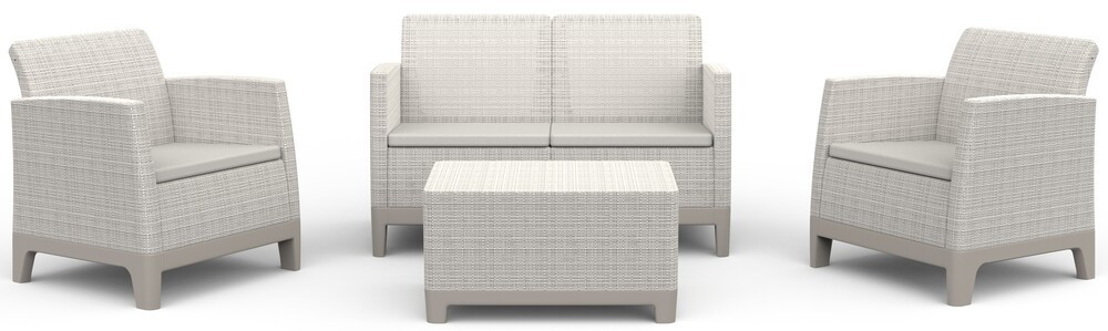 Keter SCANDI FORMA kerti bútor szett – 4 személyes, sofa + 2 fotel + tárolós asztal, Pebble grey / Soft beige (RP)