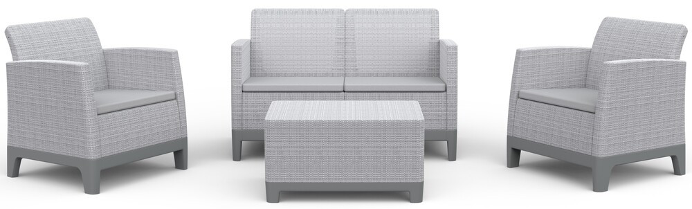 Keter SCANDI FORMA kerti bútor szett – 4 személyes, sofa + 2 fotel + tárolós asztal, Ash grey / Storm grey (RP)