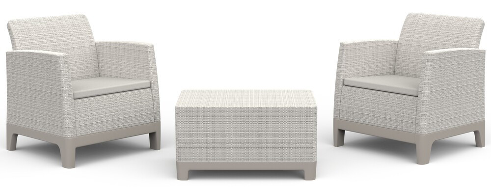 Keter SCANDI FORMA BALCONY kerti bútor szett – 2 fotel + tárolós asztal, Pebble grey / Soft beige (RP)