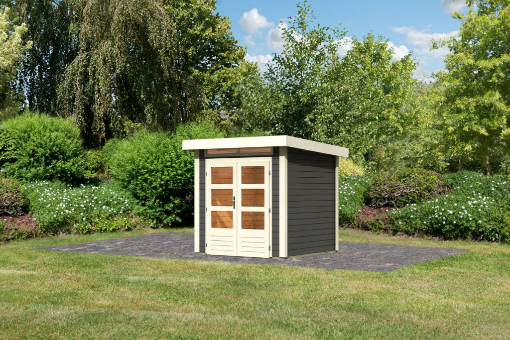 Karibu Kandern 1. Kis kerti ház, terra szürke színű fából 204 cm x 204 cm (RP)