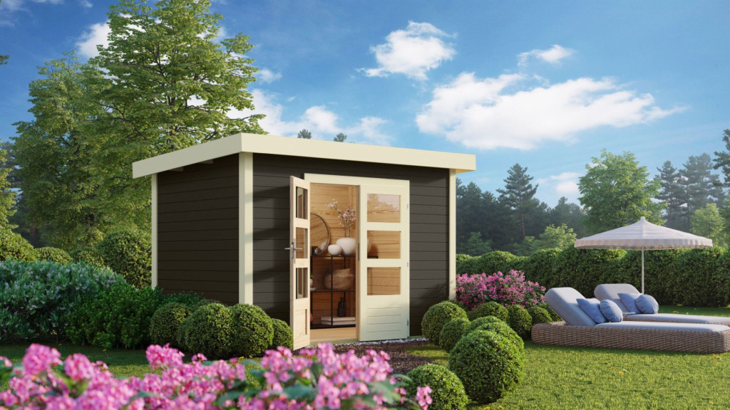 Karibu Kandern 2. Kis kerti ház,  terra szürke színű fából 244 cm x 204 cm (RP)