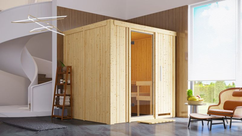 Karibu Sodin beltéri finn szauna 4 fő részére – kályha nélkül, választható ajtóval (RP)