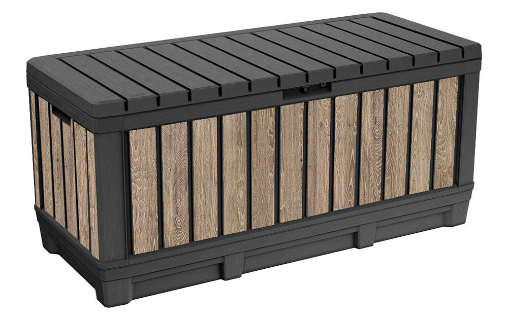 Keter KENTWOOD kerti tároló box – 350 L, ülhető párnatartó, ashwood (RP)