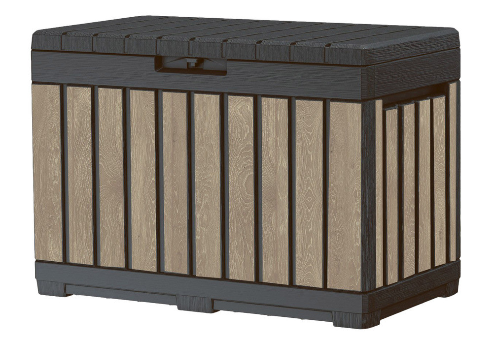 Keter KENTWOOD kerti tároló box – 190 L, ülhető párnatartó, ashwood (RP)