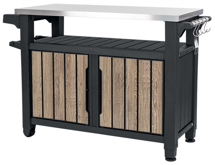 Keter UNITY XL műanyag kerti grill asztal – 207 L, kőrisfa (RP)