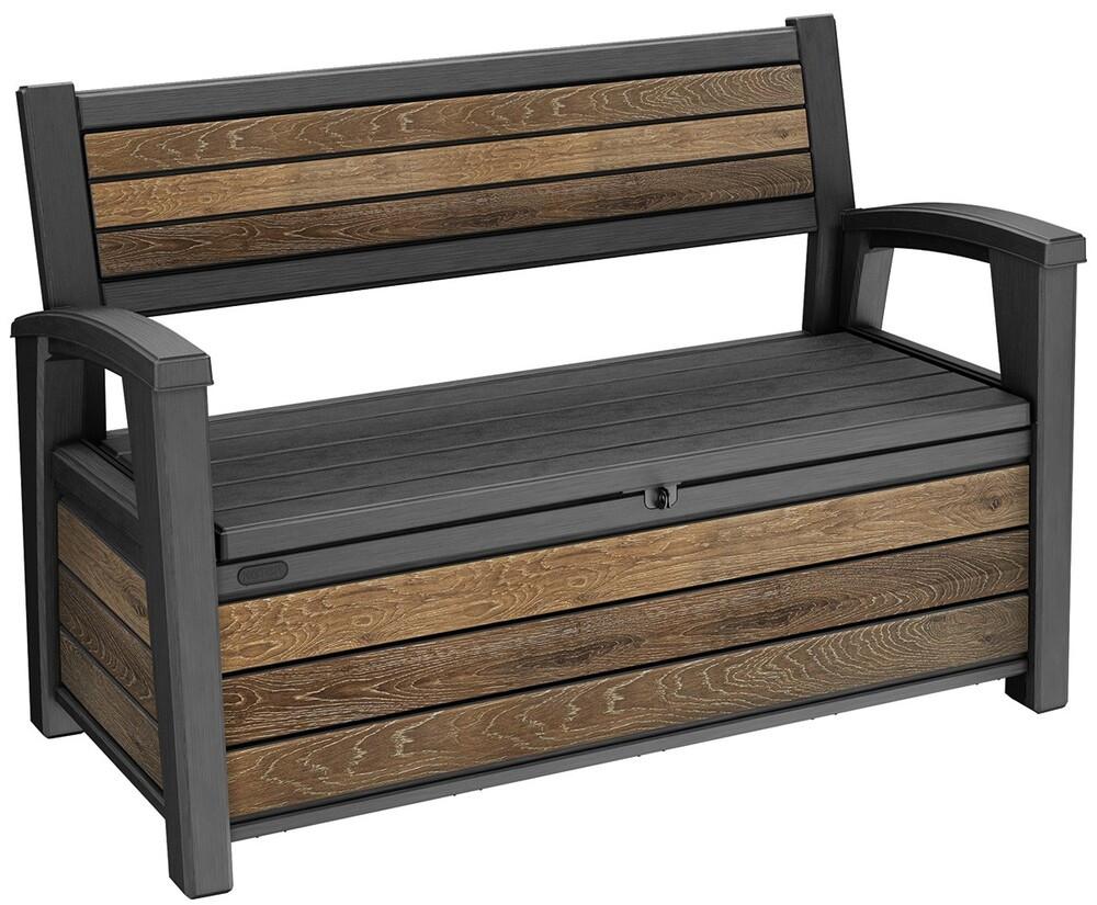 Keter DECO GARDEN kerti tároló pad – 227 L, ülőpad + tároló, walnut (RP)