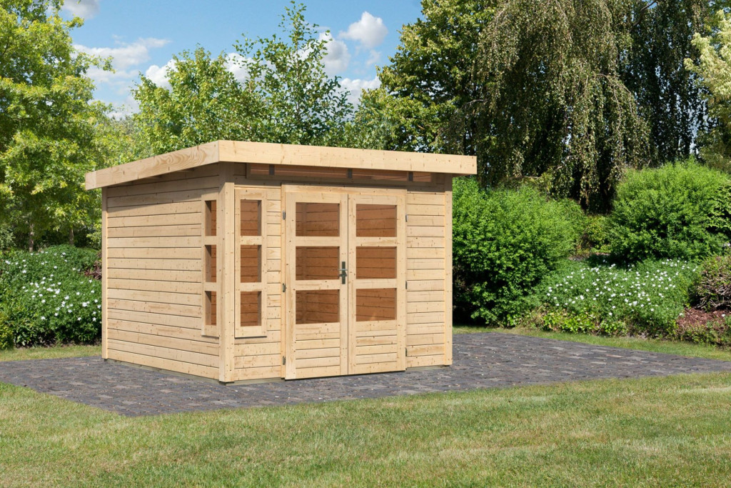 Karibu Kastorf 6. Kerti ház sarokablakkal, natúr fából 274 cm x 274 cm (RP)