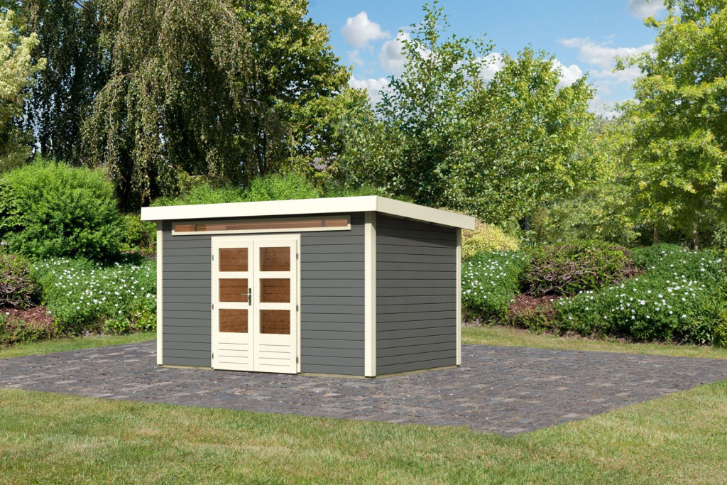 Karibu Kandern 7. Kerti ház, terra szürke színű fából 364 cm x 244 cm (RP)