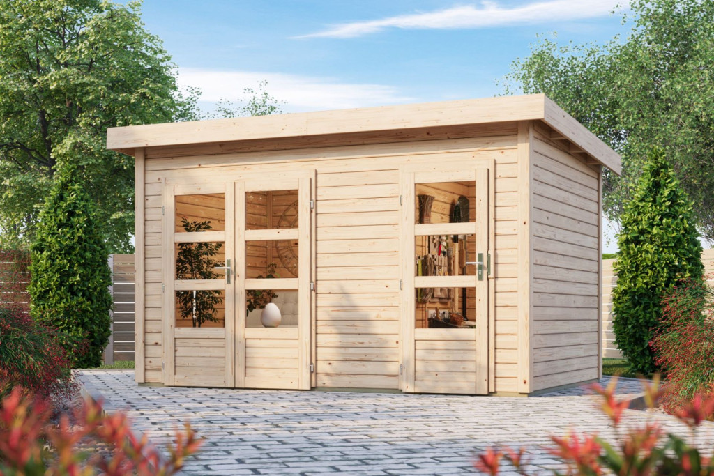 Karibu Tintrup Lapostetős, két helyiségre osztott kerti ház, natúr fából 364 cm x 244 cm (RP)