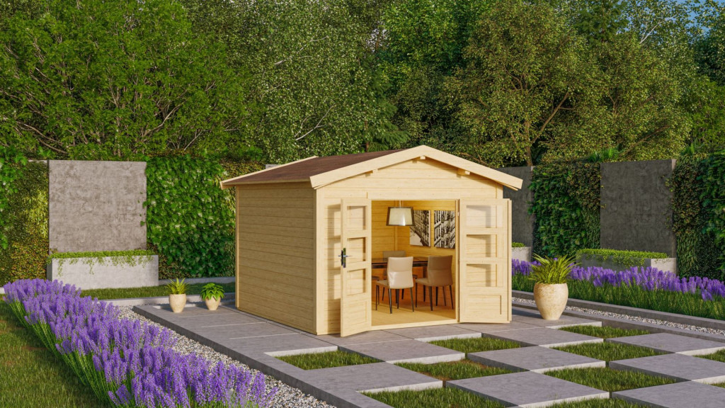 Karibu Theres 7. Nyeregtetős kerti ház, natúr fából 304 cm x 304 cm (RP)