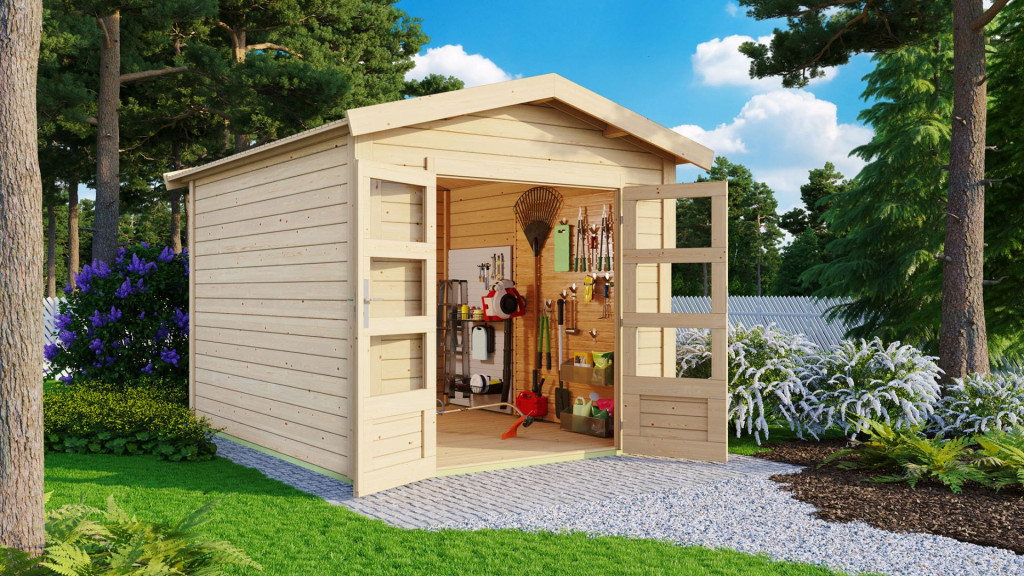 Karibu Theres 3. Nyeregtetős kerti ház, natúr fából 244 cm x 244 cm (RP)