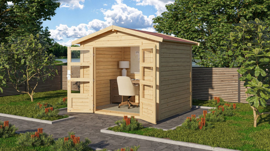 Karibu Talkau 3. Modern nyeregtetős kerti ház, natúr fából 244 cm x 204 cm (RP)