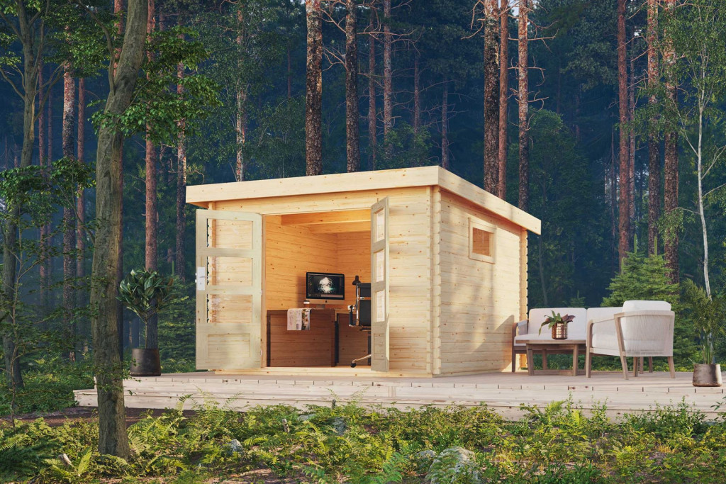 Karibu Trittau 3. Nagyméretű kerti ház 38mm-es falvastagsággal, natúr fából 297 cm x 297 cm (RP)