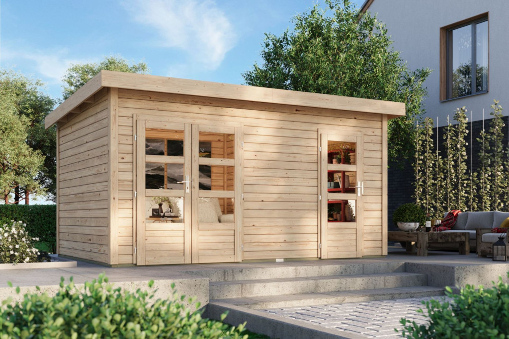 Karibu  Mattrup Lapostetős, két helyiségre osztott kerti ház, natúr fából 424 cm x 274 cm (RP)