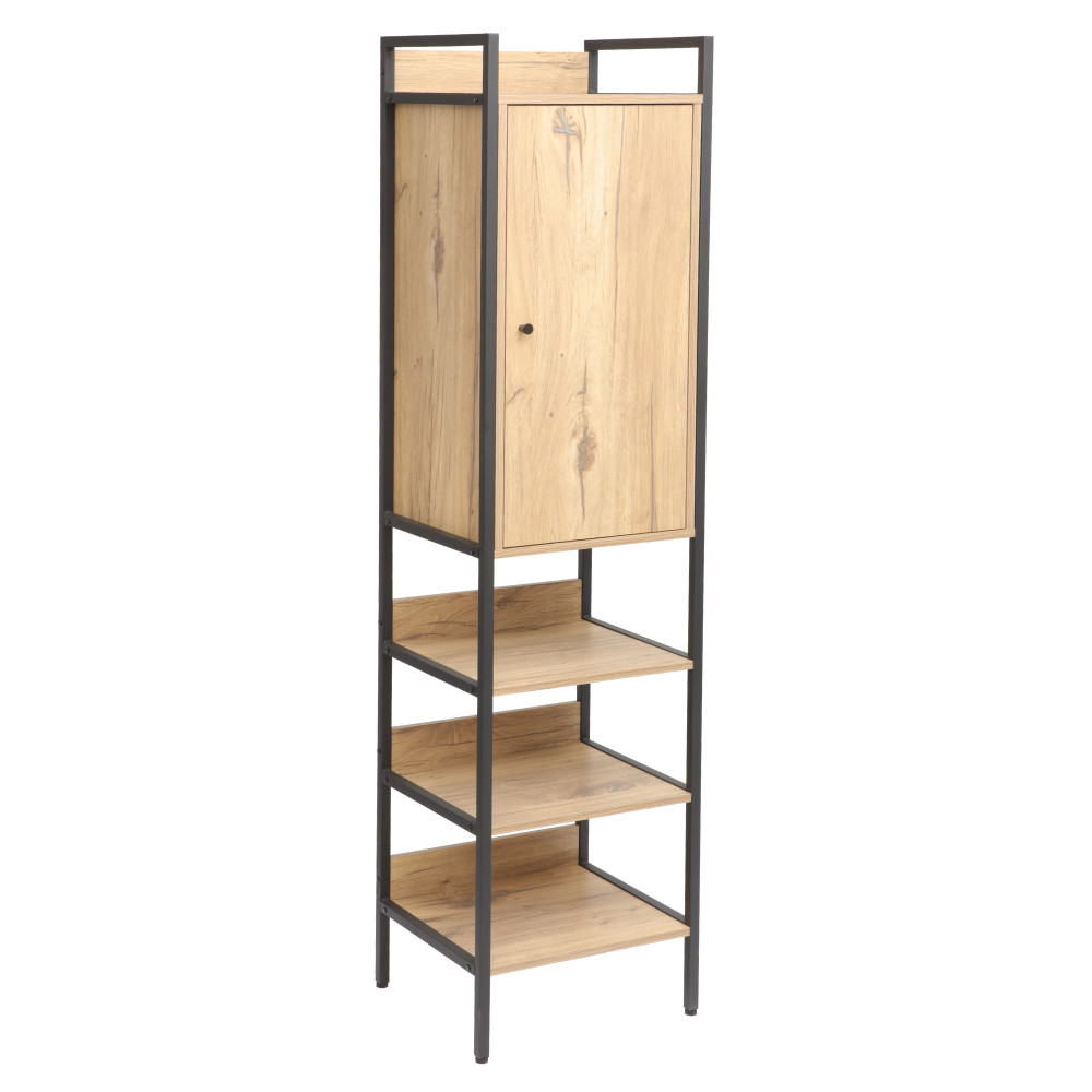 Polc szekrénnyel, tölgy/fekete, LORVA (RP)