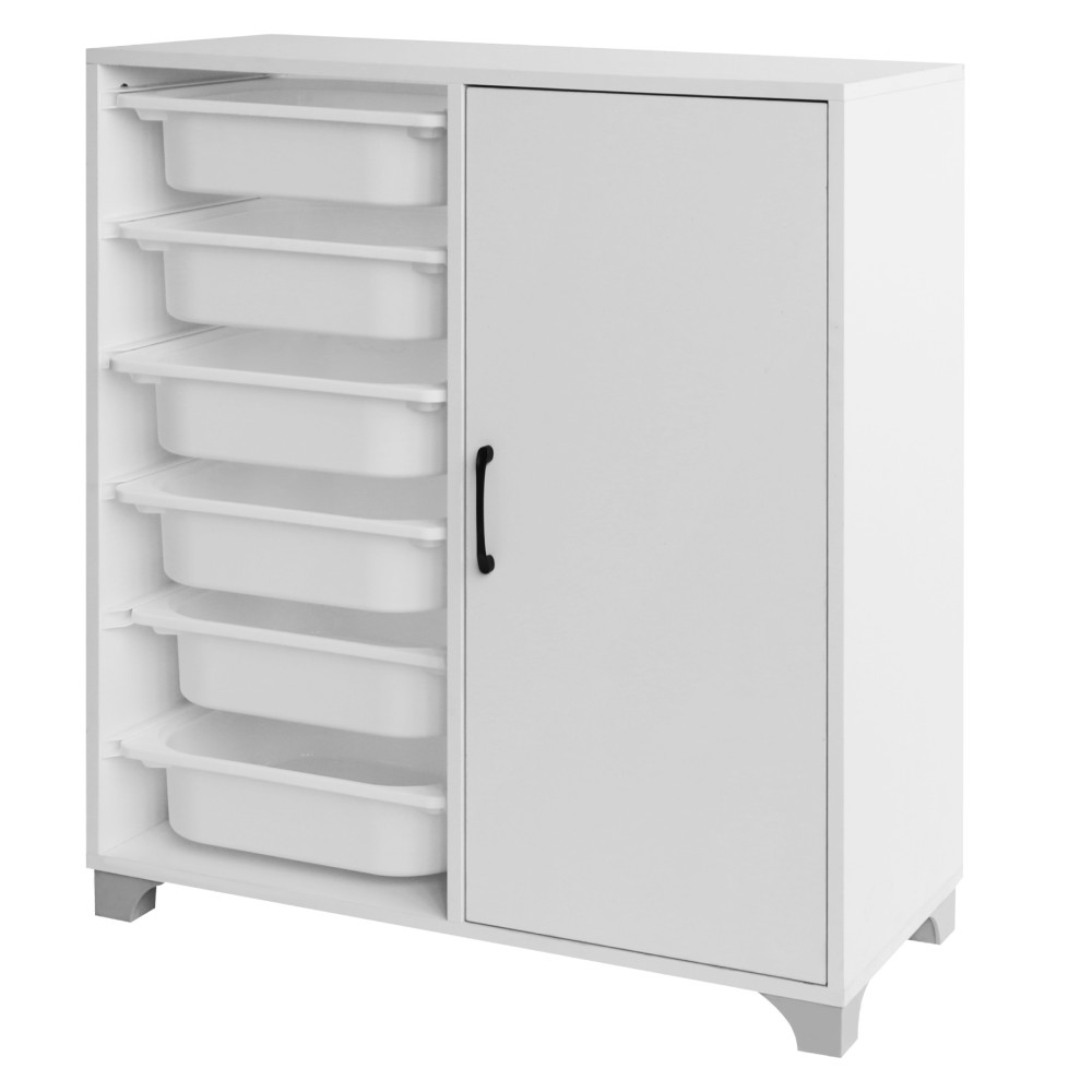 Polc/szekrény tárolódobozokkal, fehér, VELTO (RP)