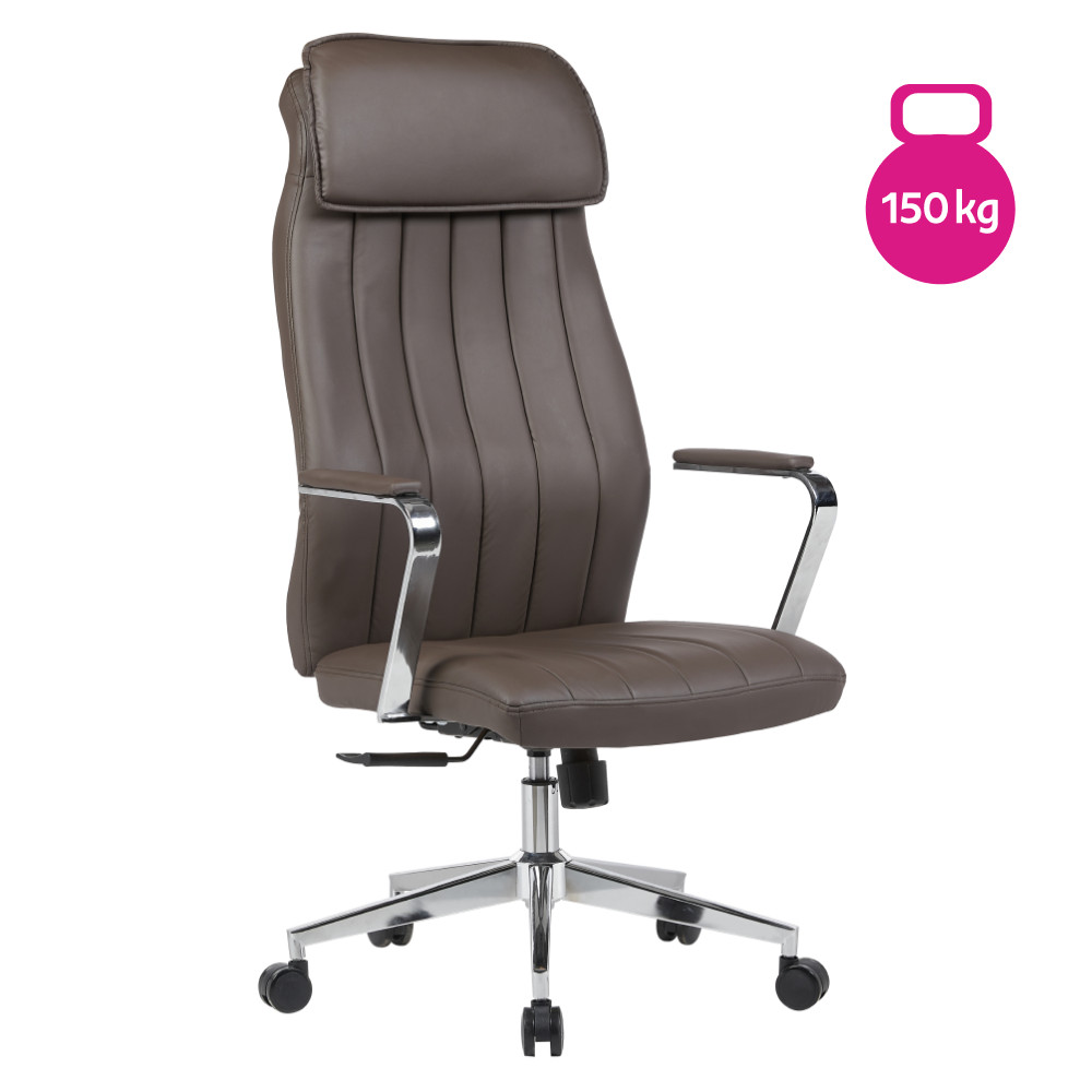 Irodai szék, szürkésbarna ekobőr/króm, teherbírás 150 kg, ELADIO (RP)