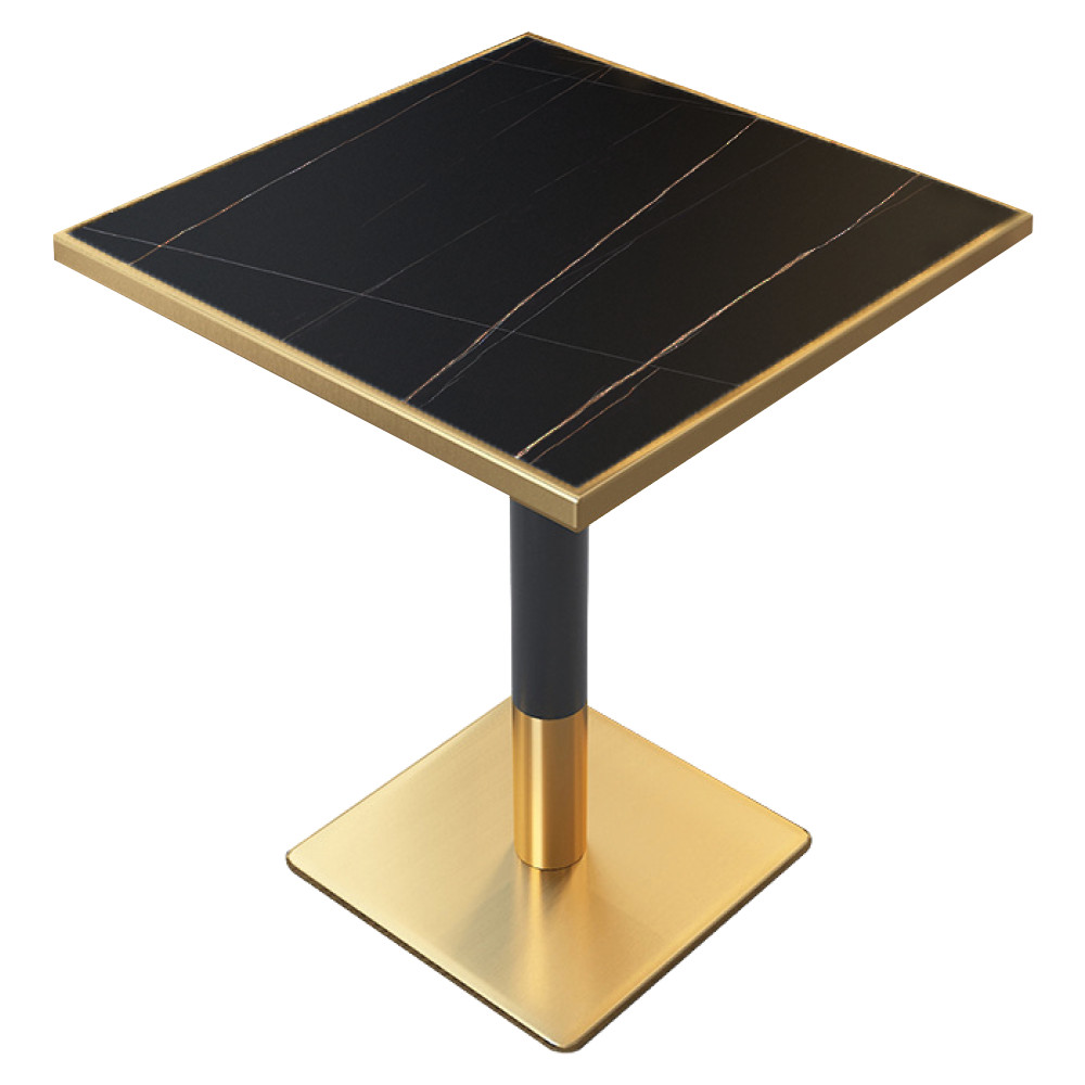 Bisztró asztal étkezőbe, fekete márvány/fekete/arany, 70x70 cm, PRESTON (RP)