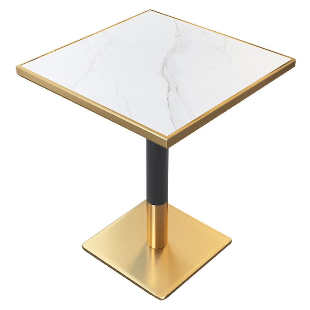 Bisztró asztal étkezőbe, fehér márvány/fekete/arany, 70x70 cm, PRESTON (RP)