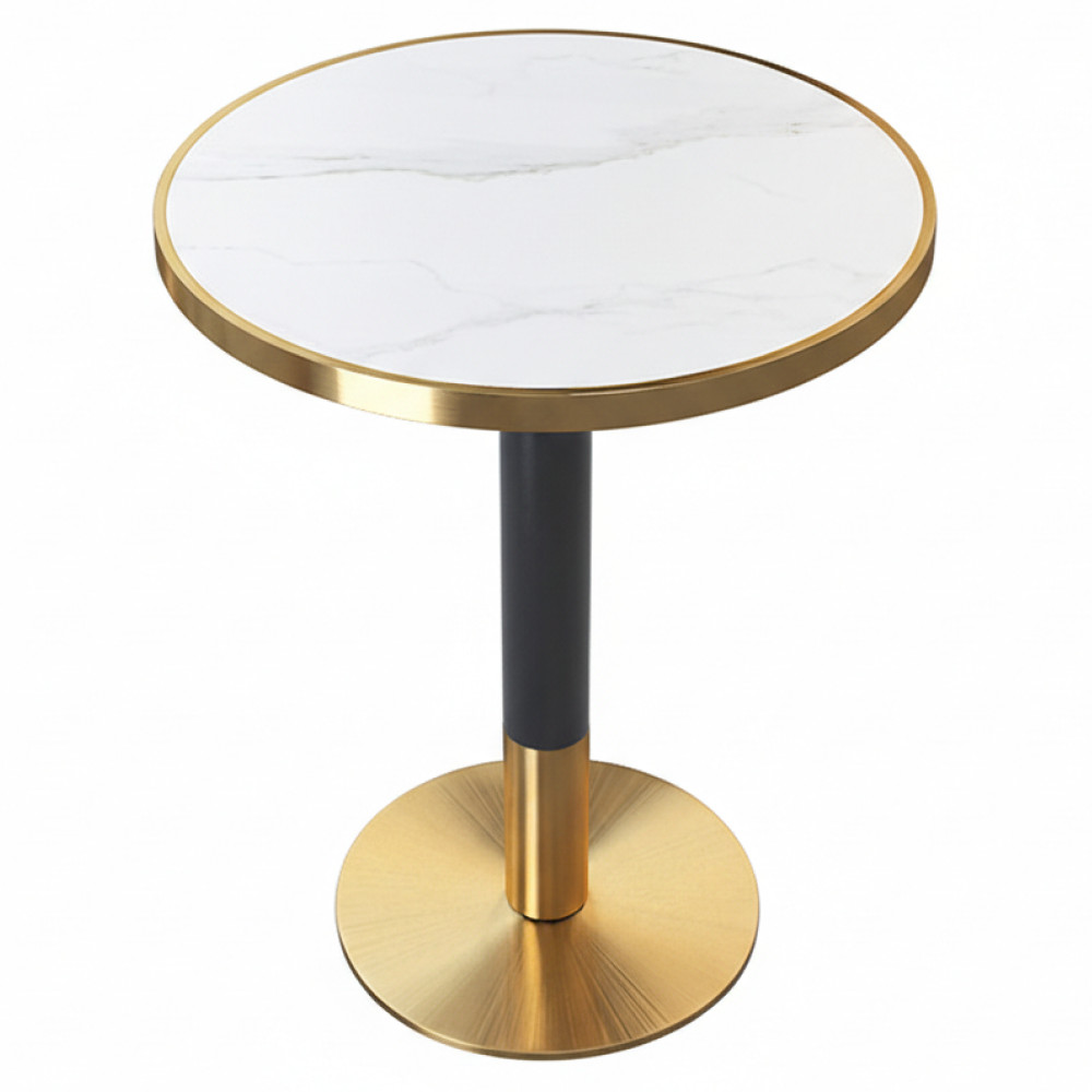 Bisztró asztal étkezőbe, fehér márvány/fekete/arany, átmérő 80 cm, OREN (RP)