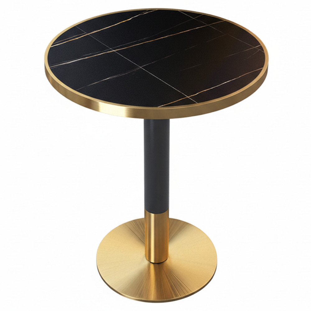 Bisztró asztal étkezőbe, fekete márvány/fekete/arany, átmérő 80 cm, OREN (RP)